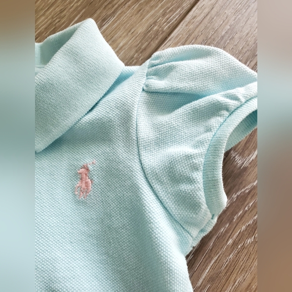 Ralph Lauren baby girls blue mesh polo bodysuit, capped sleeves Size 6M - Picture 5 of 6